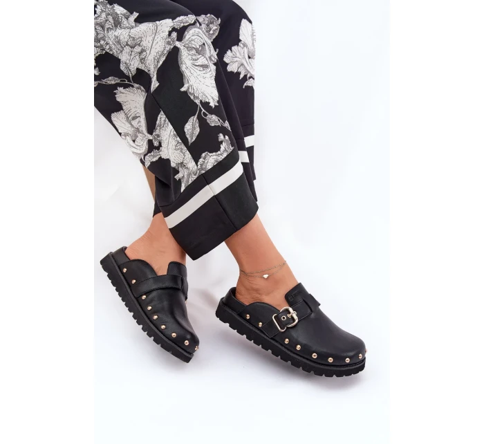 Dámske kožené papuče na platforme Big Star - čierne Dámske kožené papuče na platforme Big Star - čierne