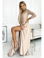 Dámske čipkované šaty 309-10 AMBER beige - Numoco