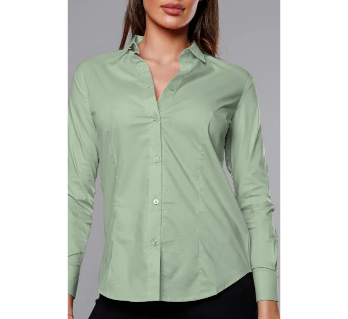 Světle zelená klasická dámská košile model 18302325 - J.STYLE Světle zelená klasická dámská košile model 18302325 - J.STYLE