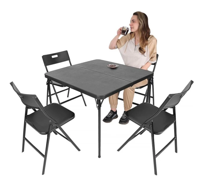 Stôl na stolovanie KOMPAKTNÝ STÔL 86,5x86,5x71 cm a 4 sedadlá ČIERNA