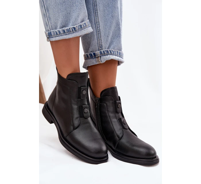 Skórzane Ocieplane Botki Damskie D&A MK52-026 Czarne