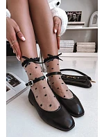 Dámské baleríny s páskem a přezkou Černé Janelor