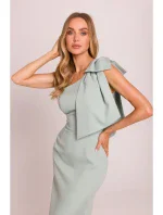 model 20970608 Šaty na jedno rameno s mašlí mátové - Moe