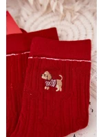 Dámske vianočné ponožky so srdiečkami a psíkom - červené Dámske vianočné ponožky so srdiečkami a psíkom - červené