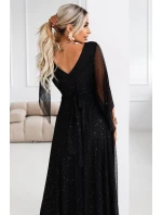 Dlouhé lehké třpytivé šaty s výstřihem a rukávy černé model 21802210 - numoco basic Dlouhé lehké třpytivé šaty s výstřihem a rukávy černé model 21802210 - numoco basic
