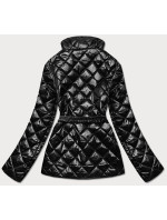 Čierna prešívaná dámska bunda s opaskom (BH2208)