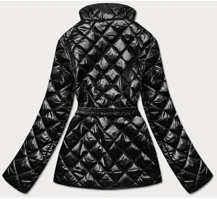 Čierna prešívaná dámska bunda s opaskom (BH2208)