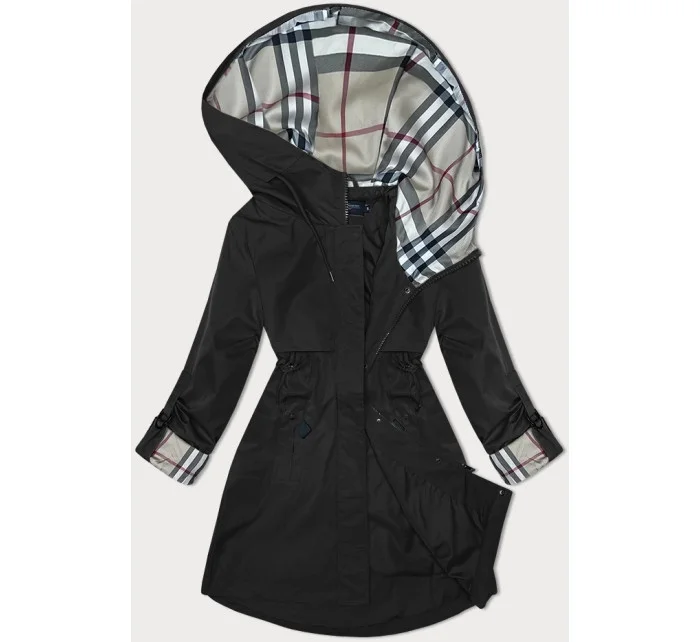 Černá bunda parka s ozdobnou podšívkou model 19709885 - BH FOREVER Černá bunda parka s ozdobnou podšívkou model 19709885 - BH FOREVER