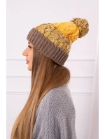 Dámska čiapka s brmbolcom Abigail K326 cappuccino+yellow Dámska čiapka s brmbolcom Abigail K326 cappuccino+yellow