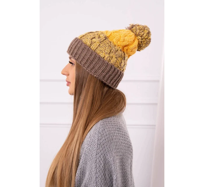 Dámska čiapka s brmbolcom Abigail K326 cappuccino+yellow Dámska čiapka s brmbolcom Abigail K326 cappuccino+yellow