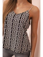 Dámsky top s ramienkami, reťazou a geometrickým vzorom béžová + čierna Dámsky top s ramienkami, reťazou a geometrickým vzorom béžová + čierna