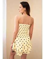 Dámsky viskózový overal s bodkami a volánom žltý