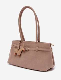 Kožená kabelka z imitace semiše s přívěskem béžová model 22111698 - Flora&Co