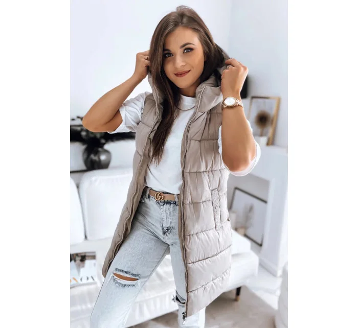 Dámská prošívaná vesta béžová model 20182832 - Dstreet Dámská prošívaná vesta béžová model 20182832 - Dstreet