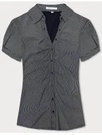 Tmavě modrá pruhovaná halenka s krátkými rukávy model 18462754 - Forget me not FASHION Tmavě modrá pruhovaná halenka s krátkými rukávy model 18462754 - Forget me not FASHION