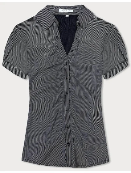 Tmavě modrá pruhovaná halenka s krátkými rukávy model 18462754 - Forget me not FASHION Tmavě modrá pruhovaná halenka s krátkými rukávy model 18462754 - Forget me not FASHION