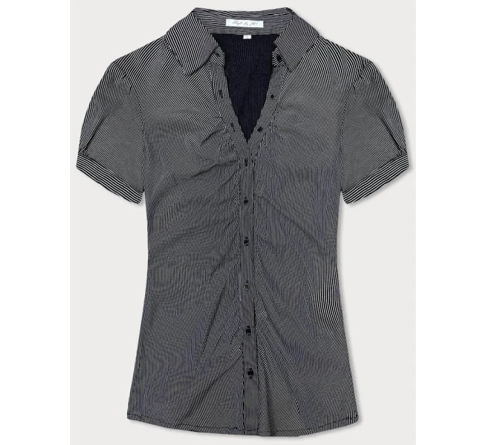 Tmavě modrá pruhovaná halenka s krátkými rukávy model 18462754 - Forget me not FASHION Tmavě modrá pruhovaná halenka s krátkými rukávy model 18462754 - Forget me not FASHION