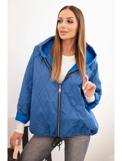 Dámska prešívaná bunda s kapucňou denimová modrá