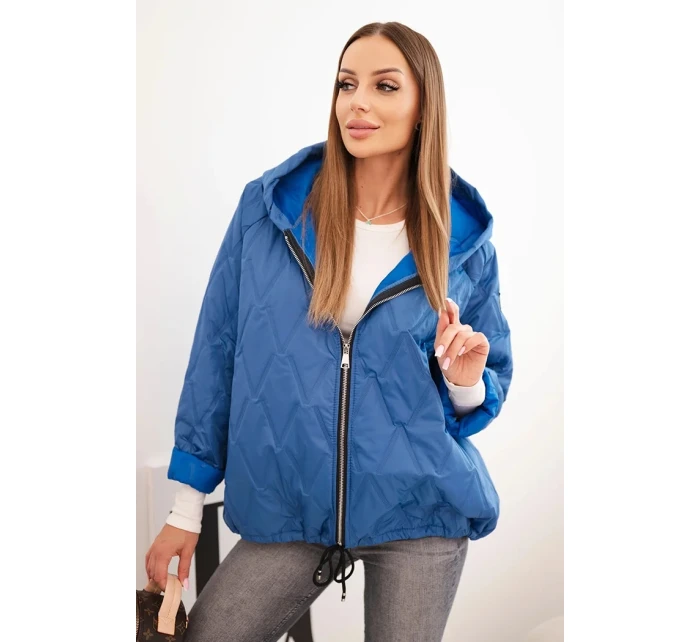 Dámska prešívaná bunda s kapucňou denimová modrá