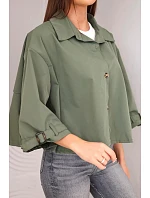 Dámská jarní bavlněná bunda model 22084759 na knoflíky s límcem khaki - K-Fashion