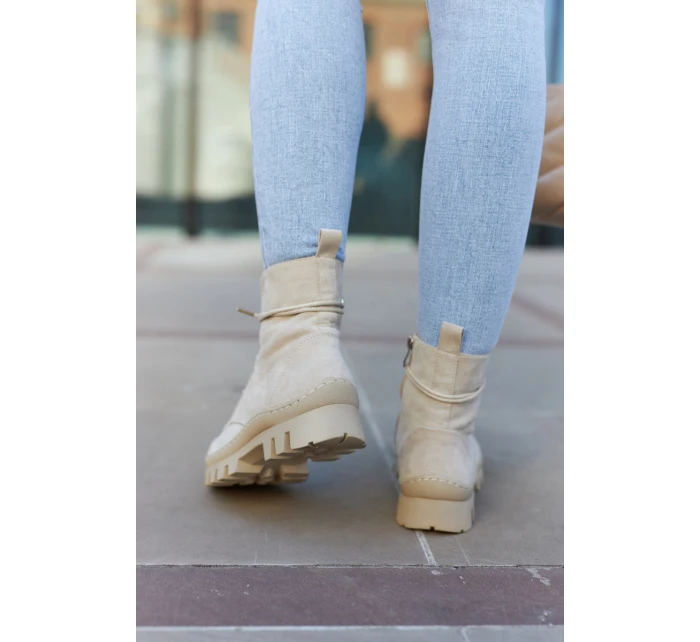 Zamszowe Traperki Botki Beżowe Layden