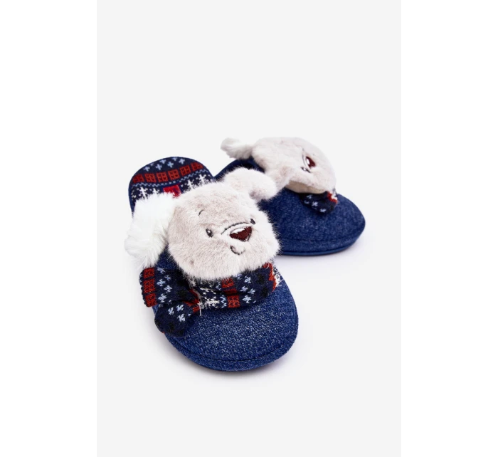 Dětské pantofle na tlusté podrážce s medvídkem modré model 21641413 - Boto