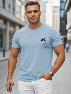 Pánske bavlnené tričko s malým potlačou, svetlo modré, FashionStreet NX5131R