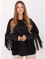 Čierna voľná dámska mikina so strapcami (21695)