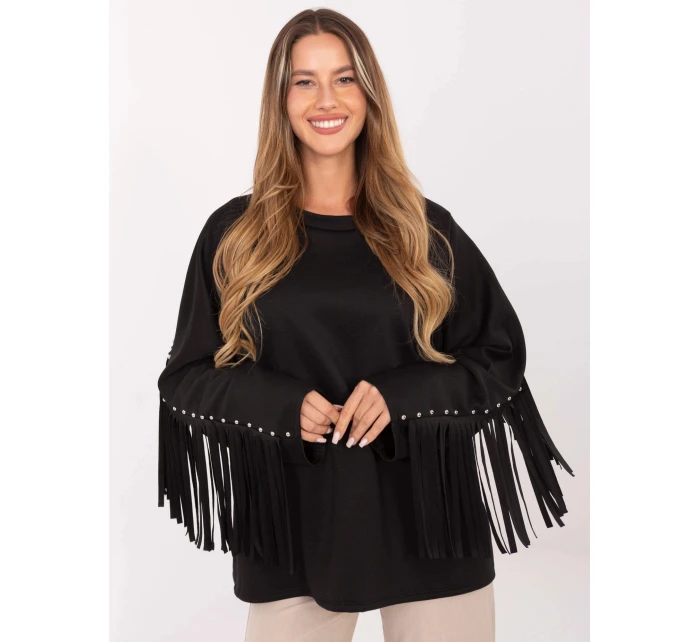 Čierna voľná dámska mikina so strapcami (21695)