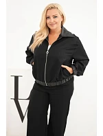 Dámská sada Plus Size s model 22297072 na zip a širokými kalhotami černá - K-Fashion Dámská sada Plus Size s model 22297072 na zip a širokými kalhotami černá - K-Fashion