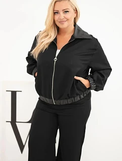 Dámská sada Plus Size s model 22297072 na zip a širokými kalhotami černá - K-Fashion