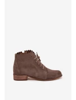 Zazoo 2964 Zamszowe Botki Na Płaskim Obcasie Ciemnobeżowe