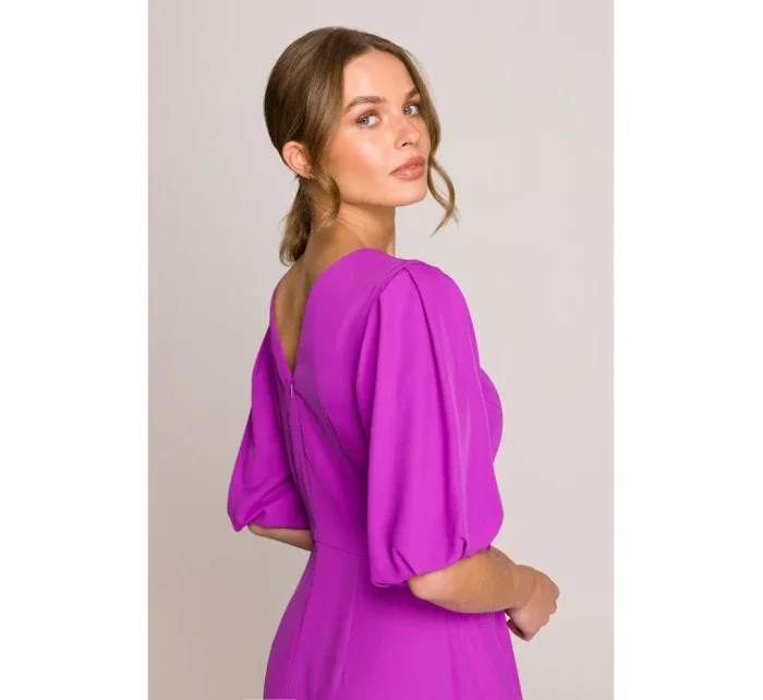 S399 Šaty s puzdrovými rukávmi - levanduľové