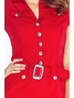 Dámske šaty elegantné značkové s opaskom a krátkym rukávom červené - Červená - Numoco