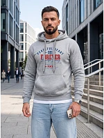Pánska mikina s kapucňou a vreckom na hrudi s potlačou, svetlošedá, FashionStreet NX5150BX