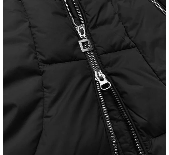 Dámska prešívaná zimná bunda s kapucňou čierna (7690)