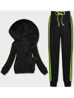 Dámska tepláková súprava s pruhmi čierno-limetková (KK0057)