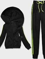 Dámska tepláková súprava s pruhmi čierno-limetková (KK0057)