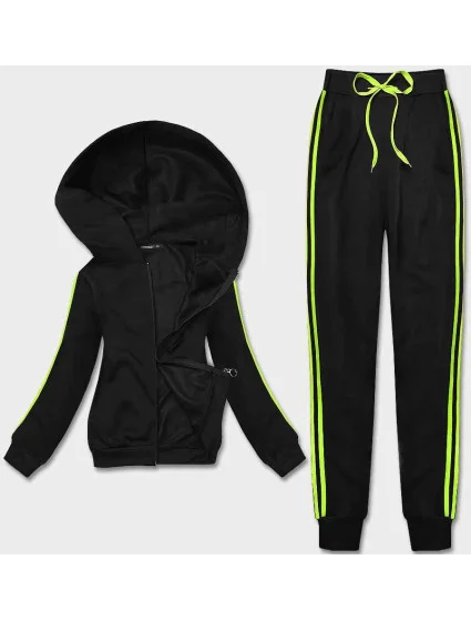 Dámska tepláková súprava s pruhmi čierno-limetková (KK0057)