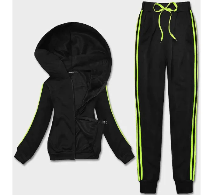 Dámska tepláková súprava s pruhmi čierno-limetková (KK0057)