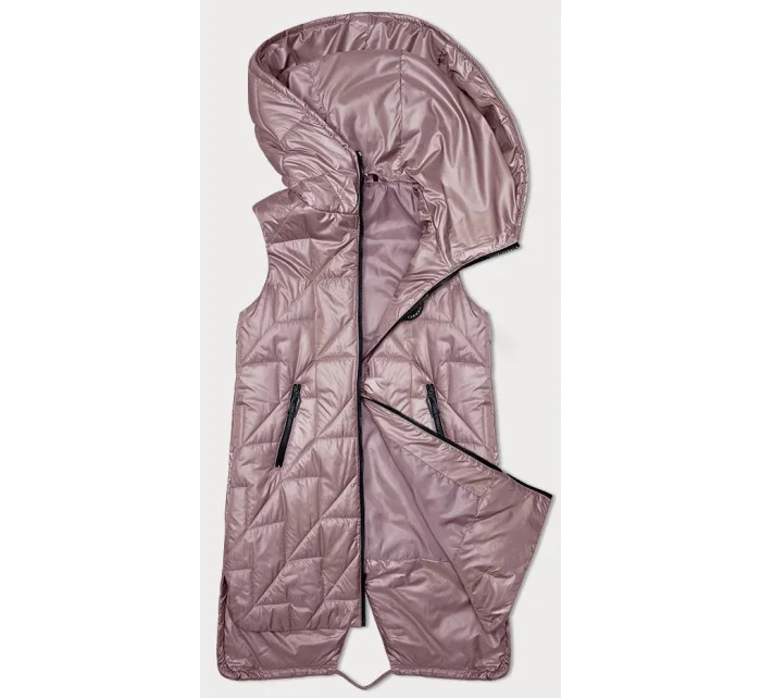 Růžová prošívaná dámská vesta s asymetrickou spodní částí model 19447207 - S'WEST Růžová prošívaná dámská vesta s asymetrickou spodní částí model 19447207 - S'WEST