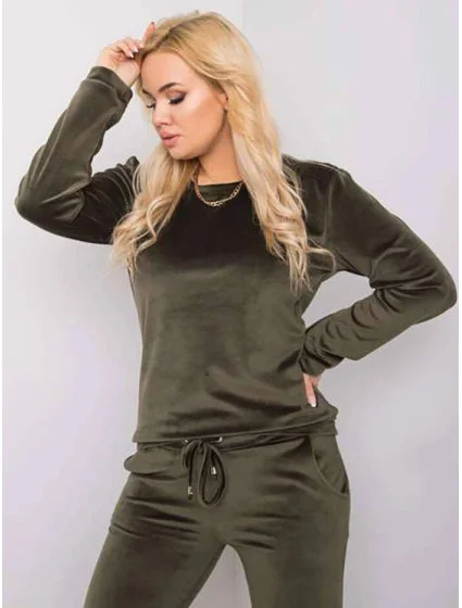 Dámská velurová plus size souprava v khaki barvě model 19578875 - Factory Price Dámská velurová plus size souprava v khaki barvě model 19578875 - Factory Price
