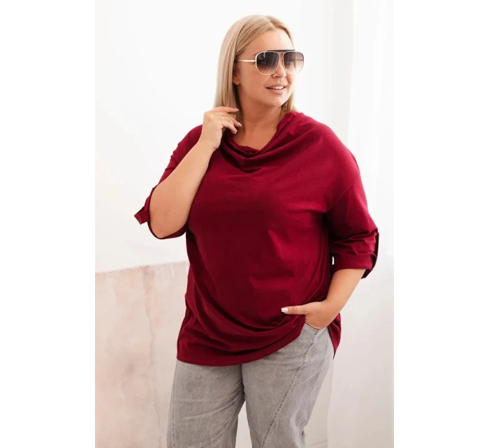 Dámske Plus veľkosť bavlnené voľné blúzka s vodou výstrih bordová