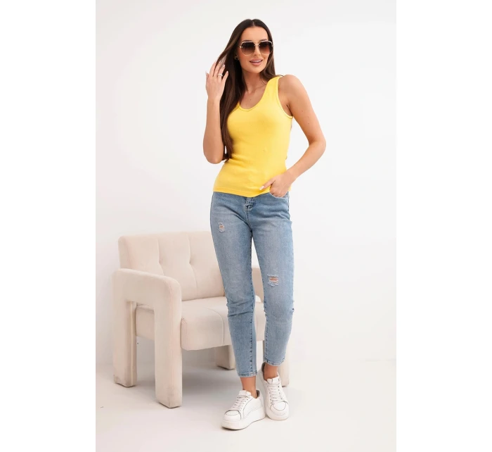 Top dámský bavlněný na ramínkách s výstřihem do V žlutá