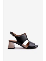 Dámské kožené sandály na podpatku model 21660007 černé - Maciejka