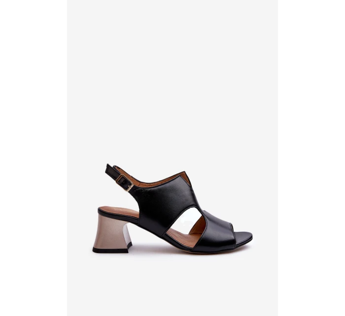 Dámské kožené sandály na podpatku model 21660007 černé - Maciejka