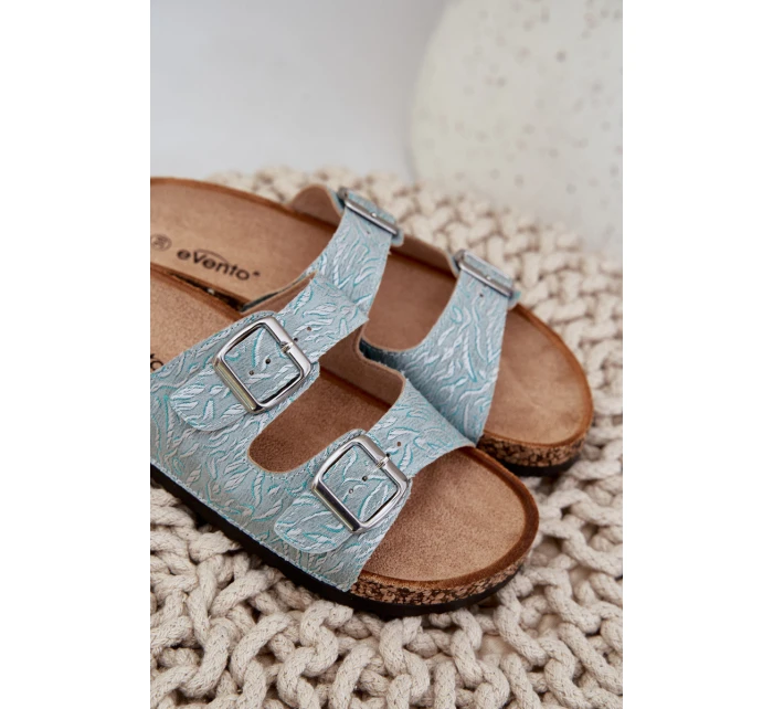 pantofle na korkové podrážce s přezkami mátové model 21685406 - Boto pantofle na korkové podrážce s přezkami mátové model 21685406 - Boto