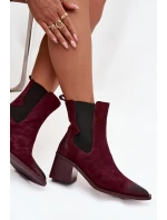 Kožené semišové dámské boty na podpatku vyhřívané model 21712879 bordó - Artiker