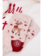 Dětské Vánoční Ponožky S sobem Vlna Alpaková Béžová