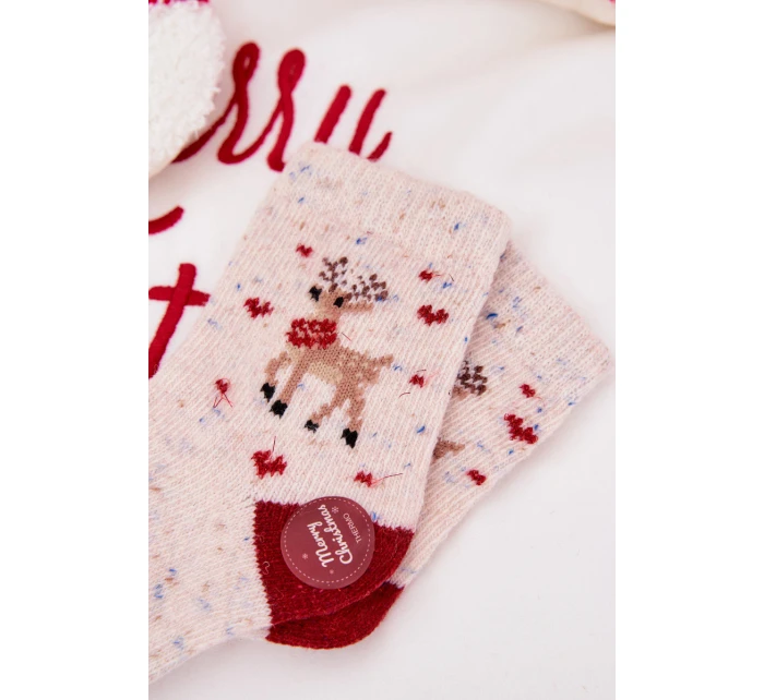 Dětské Vánoční Ponožky S sobem Vlna Alpaková Béžová